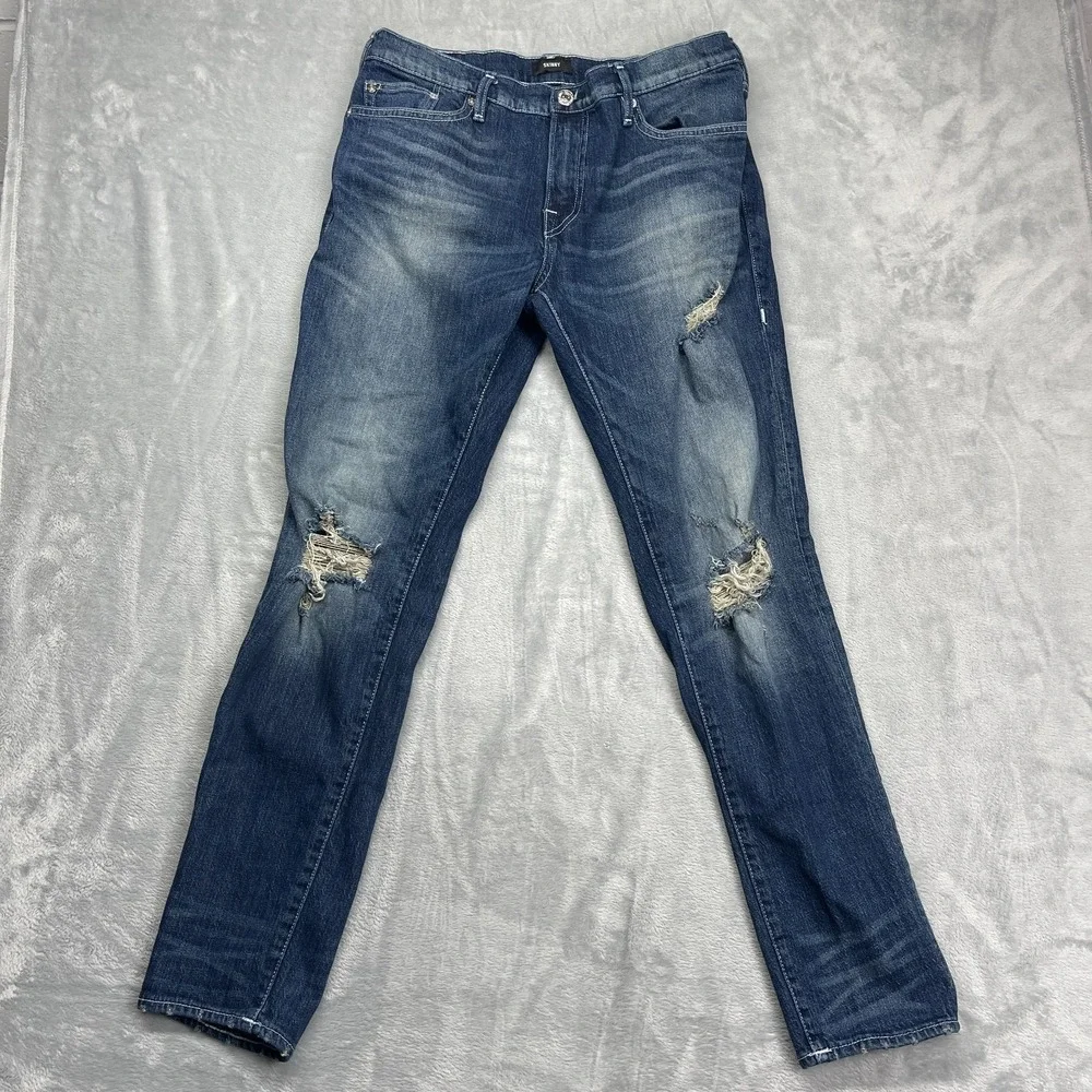 True Religion Jeans Mens 36 Blue Denim Faded Distressed Streetwear‎ Skinny Leg